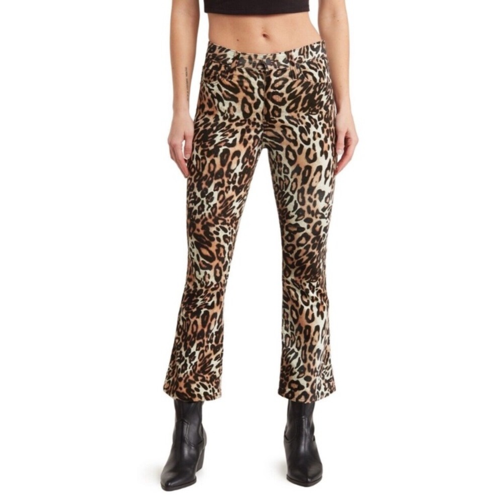 AG ADRIANO GOLDSCHMIED Quinne High Waist Crop Flare Leg Pants Leopard 25 NWT